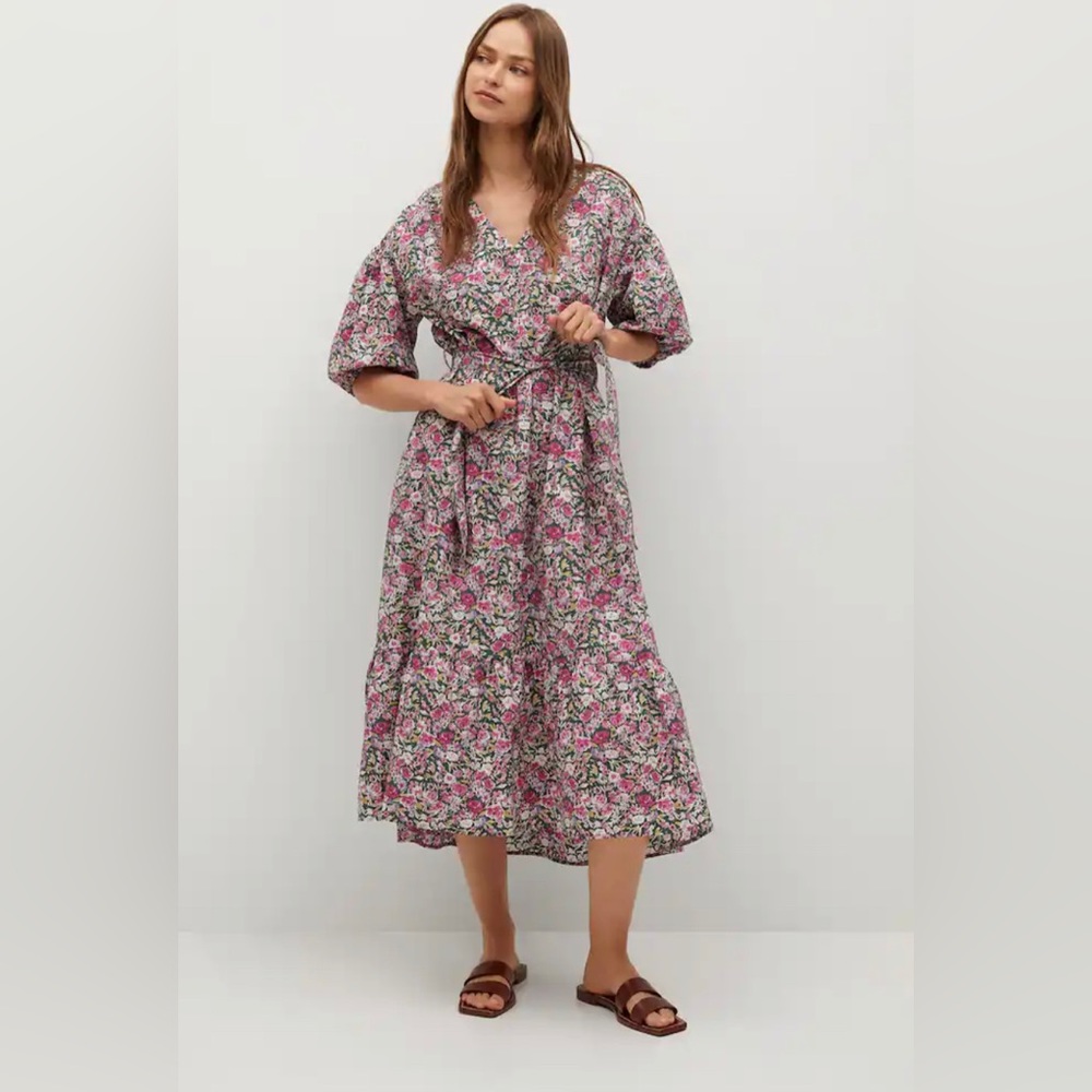 NWT Mango Pink & Green Floral Midi Dress